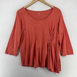 EILEEN FISHER GARNET HILL Top M Sleepwear Pajama Organic Cotton Ruched Orange